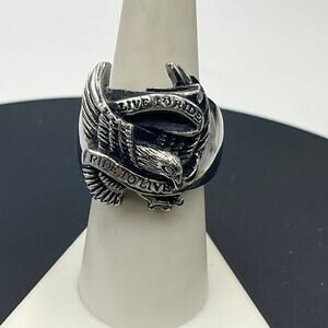 Live to Ride, Ride to Live Stainless Steel With Eagle Motorcycle‎ ring sz 8.25